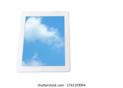 Tablet computer with blue sky on screen 