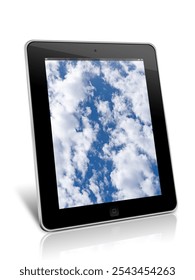 Tablet computer with clouds on the display