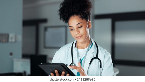 Tablet, healthcare doctor and woman typing online research, check medicine study and reading wellness information. Hospital service, medical cardiology and professional surgeon review clinic website - Powered by Shutterstock