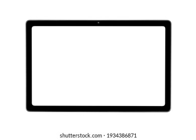 Tablet laptop computer PC with blank screen mock up isolated on white background. Tablet isolated screen with clipping path. PC computer white screen with copy space. Empty space for text.