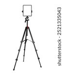 Tablet on tripod camera stand isolated on white background. Technology concept. Business and finance concept. Advertising and promotion concept. Marketing and online shopping concept. Health care and 