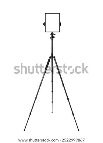 Tablet on tripod camera stand isolated on white background. Technology concept. Business and finance concept. Advertising and promotion concept. Marketing and online shopping concept. Health care and 