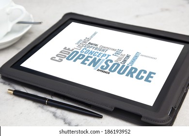 Tablet With Open Source Software Word Cloud