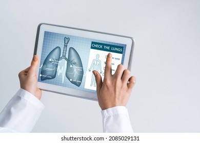 Tablet Pc Device With Medicine Interface Screen In Hands Of Doctor