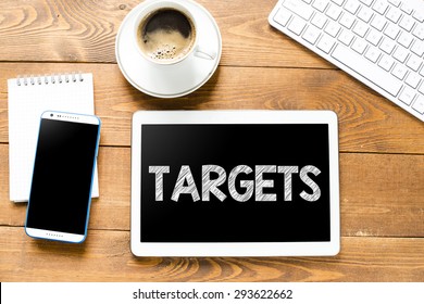 Tablet pc with targets and coffee