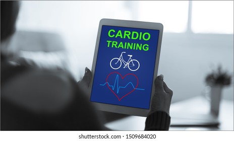 Tablet screen displaying a cardio training concept