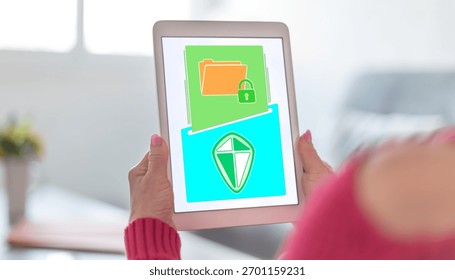 Tablet screen displaying a data protection concept