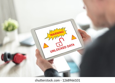 Tablet screen displaying a data security concept