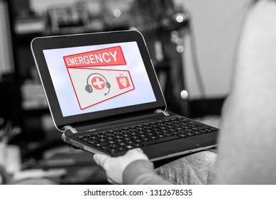 Tablet screen displaying an emergency concept
