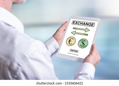 Tablet screen displaying an exchange concept