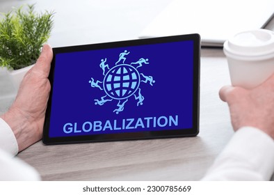 Tablet screen displaying a globalization concept