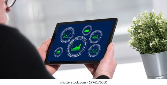 Tablet screen displaying a graphical analysis concept