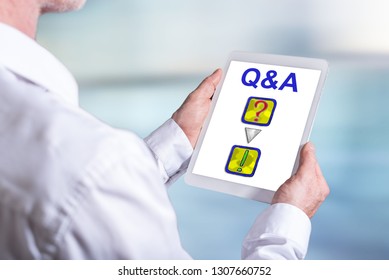 Tablet screen displaying a q&a concept