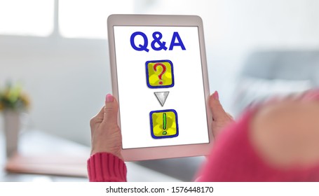 Tablet screen displaying a q&a concept