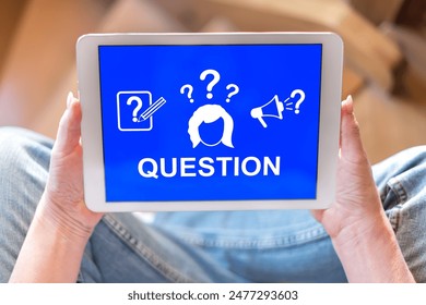 Tablet screen displaying a question concept