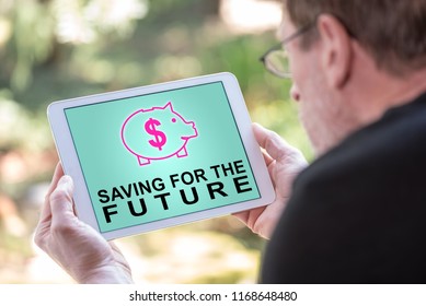 Tablet screen displaying a saving for the future concept
