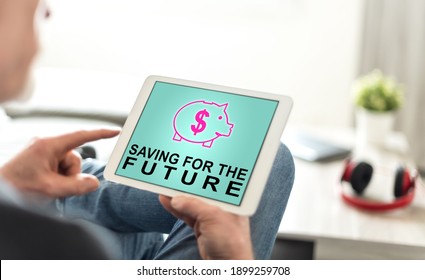 Tablet screen displaying a saving for the future concept