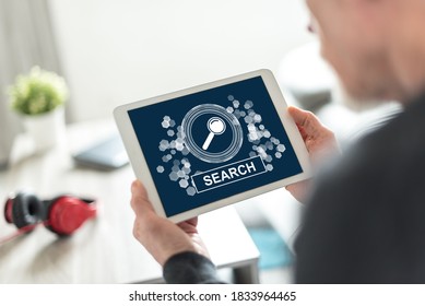 Tablet screen displaying a search concept