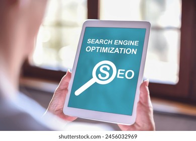 Tablet screen displaying a search engine optimization concept