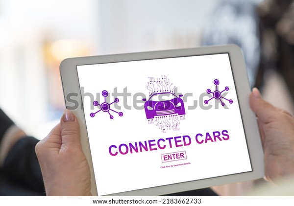 Tablet screen\
displaying a smart car\
concept