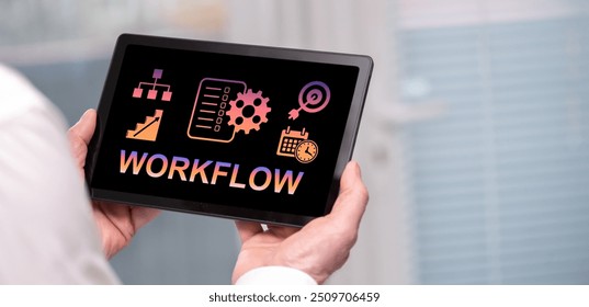 Tablet screen displaying a workflow concept