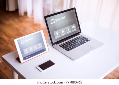 A tablet with smart home screen. - Shutterstock ID 777880765