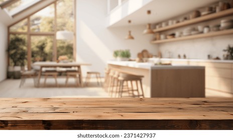 Tablet top for product placement on, with blurred background of a modern minimal interior of a kitchen  - Powered by Shutterstock