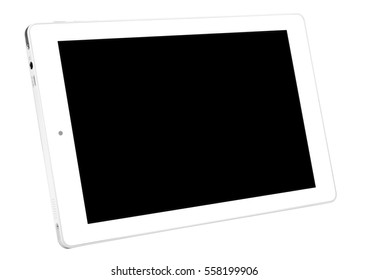 Tablet white on white background cutout isolated without screen side