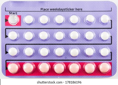 Tablets Birth Control Pills Isolate On White Background