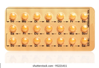 Tablets (Birth Control Pills) On A White Background