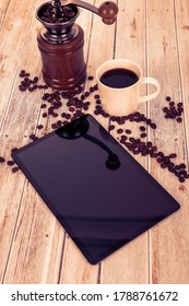 Tablets and roasted coffee beans and coffee