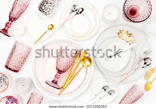 Tableware Decorations Serving Festive Table Plates Stock Photo