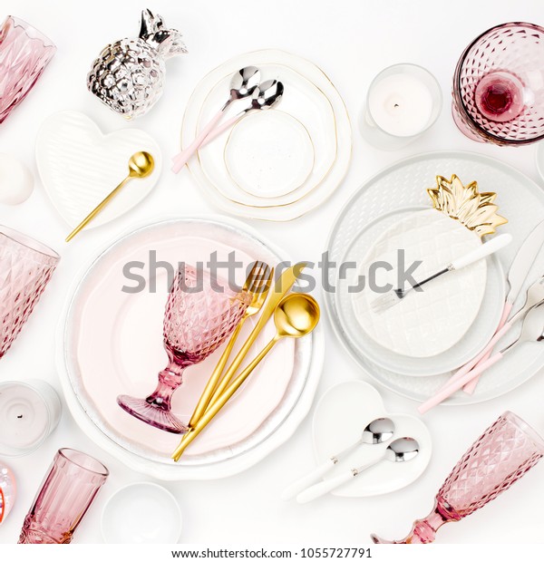 Tableware Decorations Serving Festive Table Plates Stock Photo