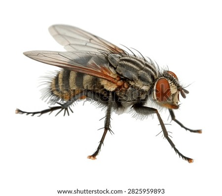 Tachinid Fly Perched Side Pose Hairy Gray Str Isolated On White Background