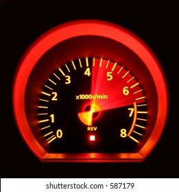 Tachometer of 350Z revved to redline