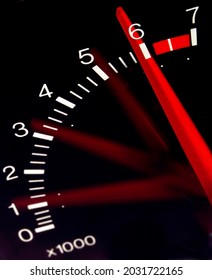 Tachometer - an instrument which measures the working speed of an engine, typically in revolutions per minute.