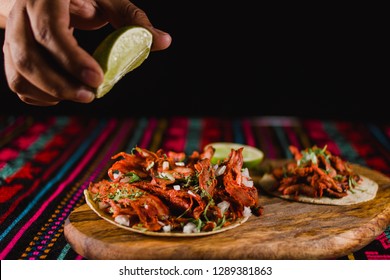 Taco Al Pastor, From Mexico, Being Prepared With Some Lime