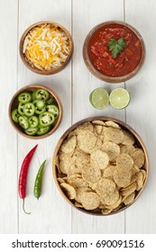 Taco Corn Chips And Salsa Shot From Above