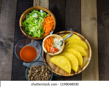 Taco Salad Bar On Wooden Background