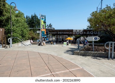 Tacoma, WA USA - Circa August 2021: View Of The Entrance To Point Defiance Zoo And Aquarium On A Sunny Day During Covid 19.