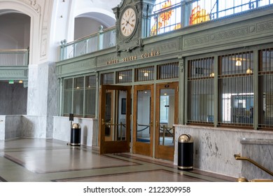 Tacoma, WA USA - Circa August 2021: View Of The Interior Of The United States Courthouse Union Building In Downtown Tacoma.