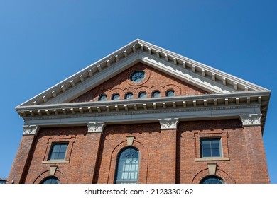 Tacoma, WA USA - circa August 2021: Low angle view of the library building at the University of Washington Tacoma campus on a bright, sunny day