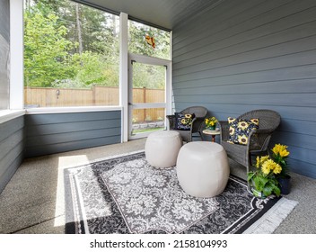Tacoma, WA, USA - May 17, 2022: Modern residential exterior patio