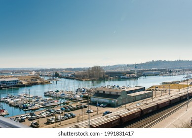 Tacoma, Washington, USA. April 2021. Bay And Yachts Of The Seaport