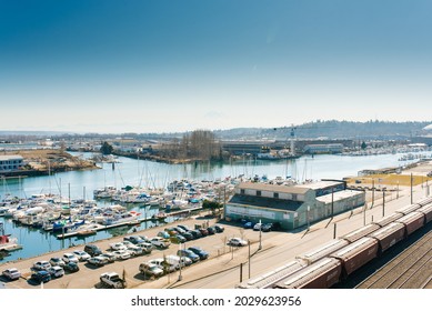 Tacoma, Washington, USA. April 2021. Bay And Yachts Of The Seaport