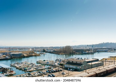 Tacoma, Washington, USA. April 2021. Bay And Yachts Of The Seaport