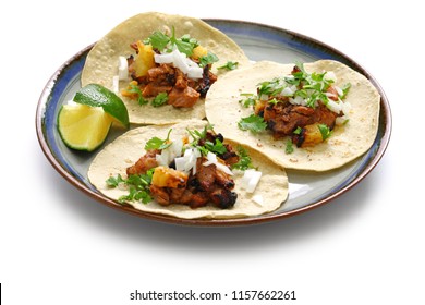 tacos al pastor, mexican food isolated on white background - Shutterstock ID 1157662261