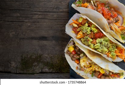 Tacos With Different Fillings And Tequila