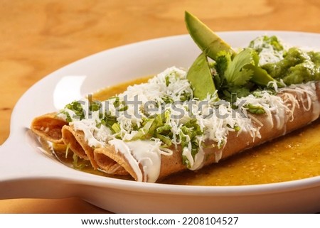 Tacos dorados, golden tacos or chicken flautas, typical Mexican food