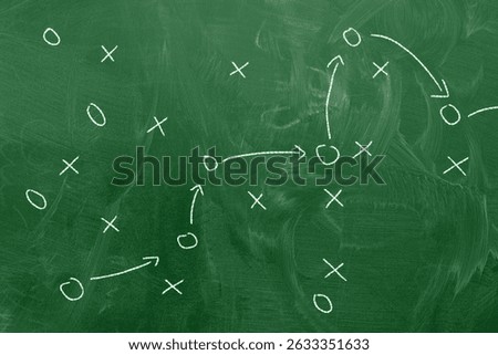 Tactic plan. Hand drawn arrows as strategy scheme sketch, isolated on on the green chalkboard. Business or sport succes concept.